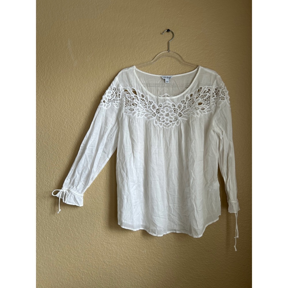 Lucky Brand White Crochet Lace Folk Peasant Shirt Large Peasant Cottage Pirate